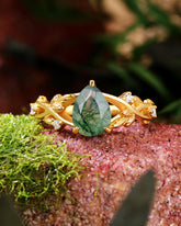 CERYS Nature Inspired Moss Agate Pear Cut Engagement Ring